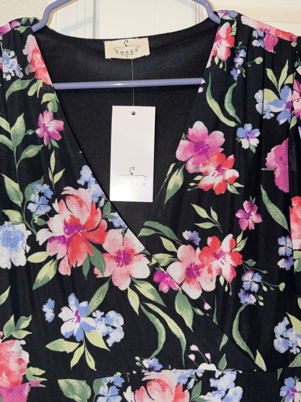Ember Black Floral Tiered V-Neck Women's Dress - Picture 3 of 6